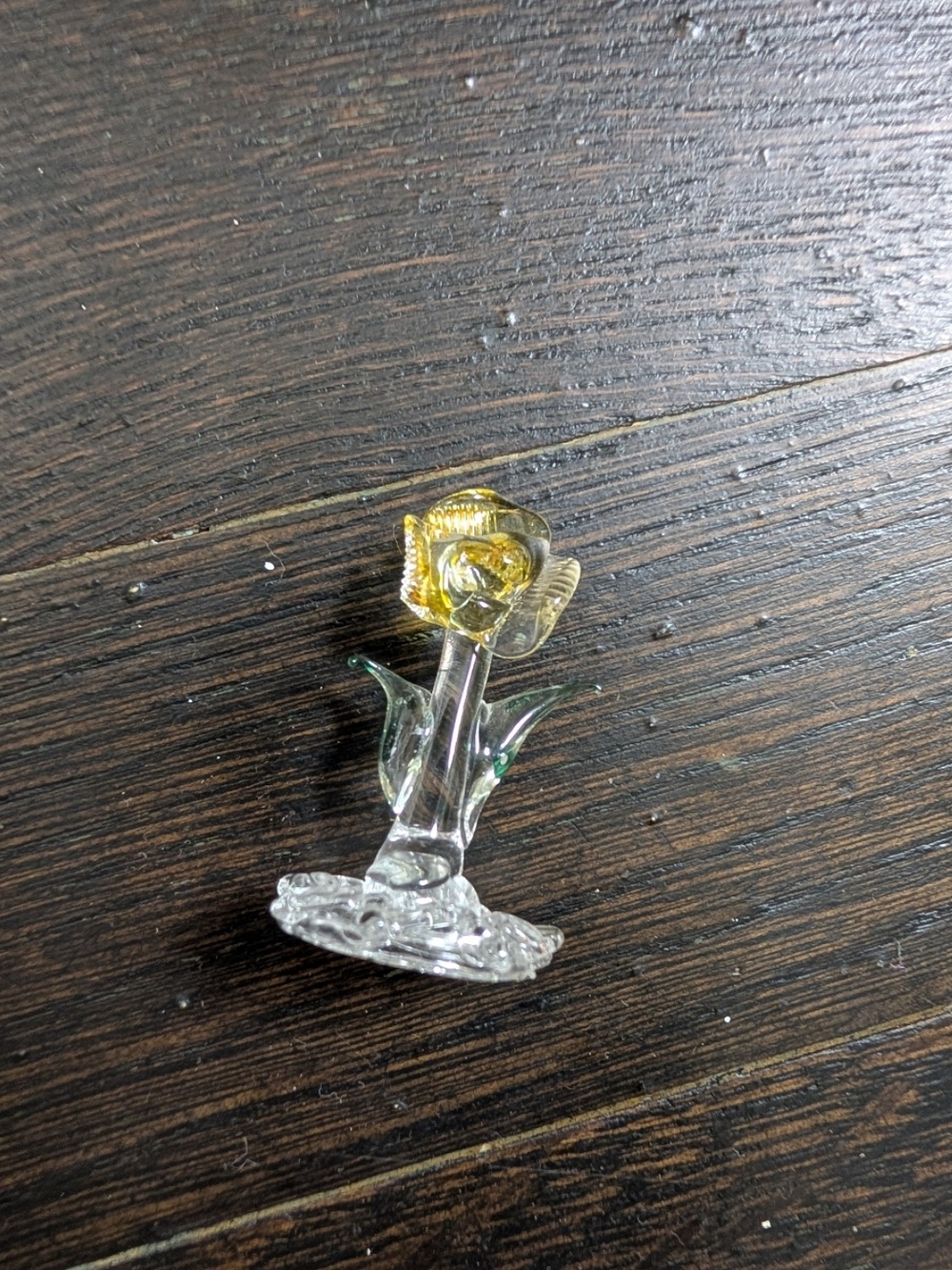 Vintage Tiny Handmade Yellow Glass Rose Figurine Knick Knack Sculpture